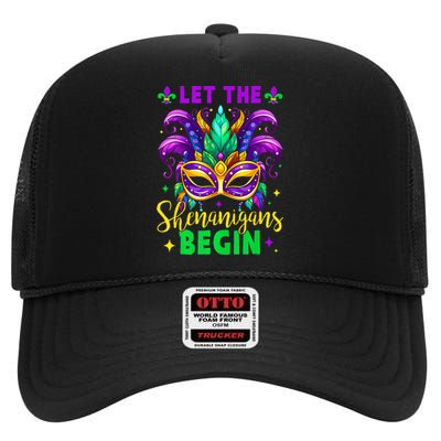 Let The Shenanigans Begin Mardi Gras Lips High Crown Mesh Back Trucker Hat