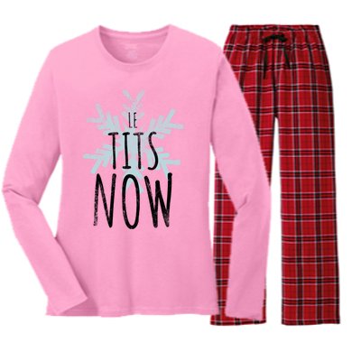 Le Tit Snow Le Tits Now Ugly Christmas Let It Snow Gift Women's Long Sleeve Flannel Pajama Set 