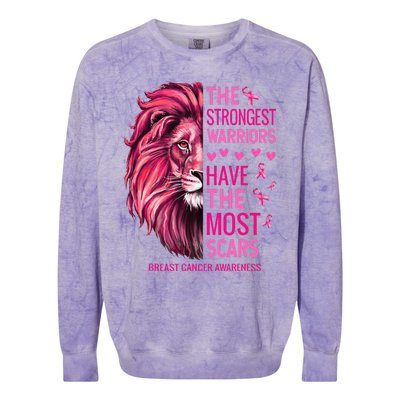 Lion The Strongest Warriors Breast Cancer Awareness Support Colorblast Crewneck Sweatshirt