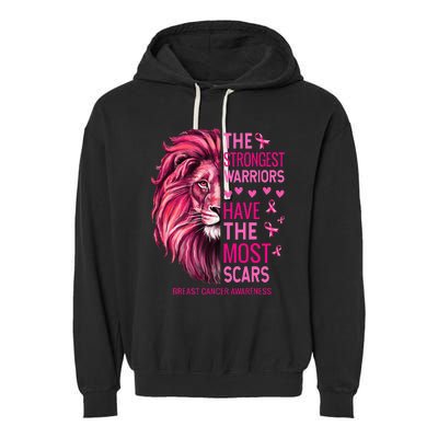 Lion The Strongest Warriors Breast Cancer Awareness Support Garment-Dyed Fleece Hoodie