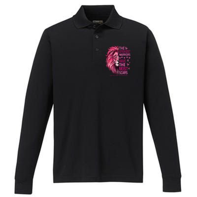 Lion The Strongest Warriors Breast Cancer Awareness Support Performance Long Sleeve Polo