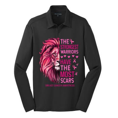 Lion The Strongest Warriors Breast Cancer Awareness Support Silk Touch Performance Long Sleeve Polo