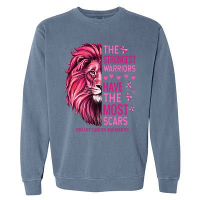 Lion The Strongest Warriors Breast Cancer Awareness Support Garment-Dyed Sweatshirt