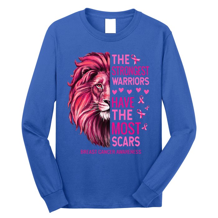 Lion The Strongest Warriors Breast Cancer Awareness Support Long Sleeve Shirt