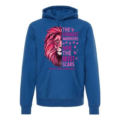 Lion The Strongest Warriors Breast Cancer Awareness Support Premium Hoodie