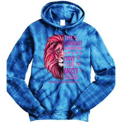 Lion The Strongest Warriors Breast Cancer Awareness Support Tie Dye Hoodie