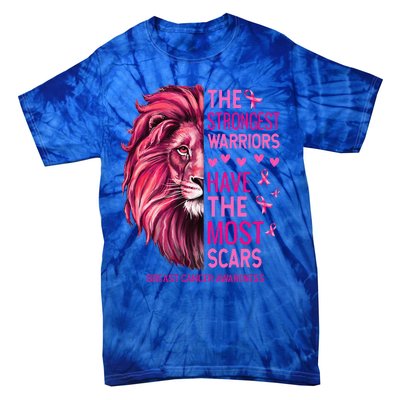 Lion The Strongest Warriors Breast Cancer Awareness Support Tie-Dye T-Shirt