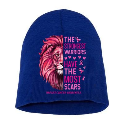 Lion The Strongest Warriors Breast Cancer Awareness Support Short Acrylic Beanie