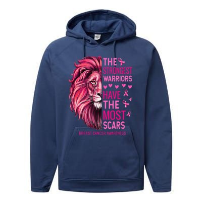 Lion The Strongest Warriors Breast Cancer Awareness Support Performance Fleece Hoodie