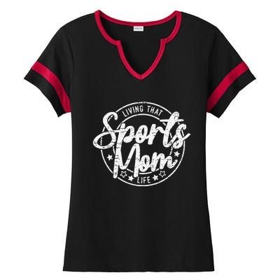 Living That Sports Mom Life Mothers Day Sports Mama Funny Ladies Halftime Notch Neck Tee