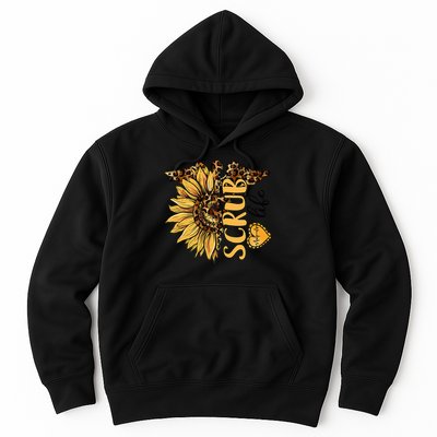 Living The Scrub Life Nurse Sunflower Leopard Nursing Hoodie