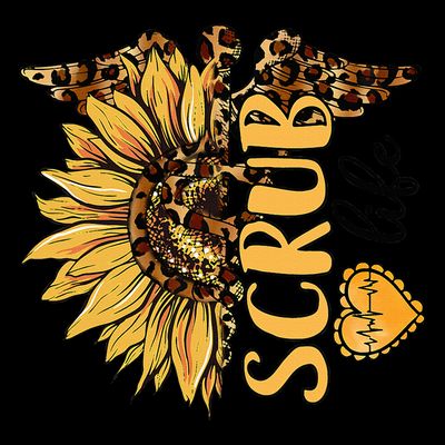 Living The Scrub Life Nurse Sunflower Leopard Nursing T-Shirt