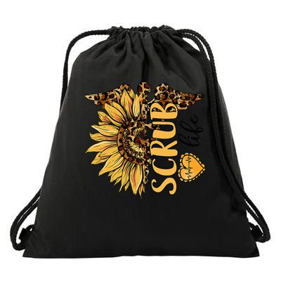 Living The Scrub Life Nurse Sunflower Leopard Nursing Drawstring Bag