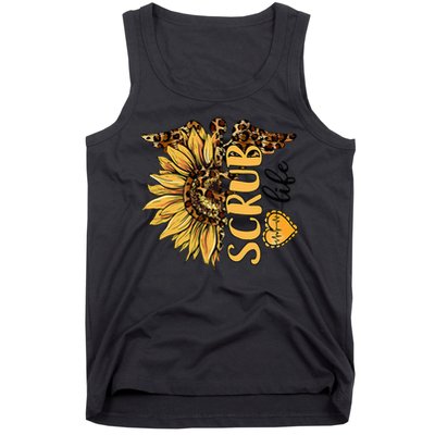 Living The Scrub Life Nurse Sunflower Leopard Nursing Tank Top