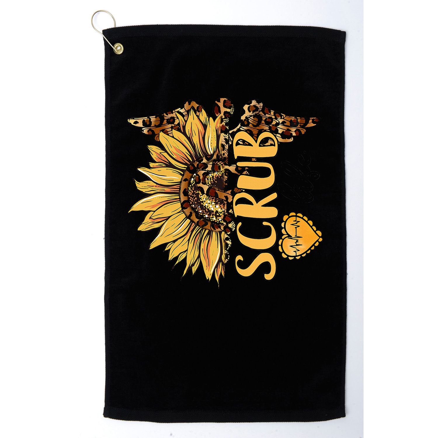Living The Scrub Life Nurse Sunflower Leopard Nursing Golf Towel
