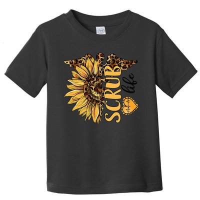 Living The Scrub Life Nurse Sunflower Leopard Nursing Toddler T-Shirt