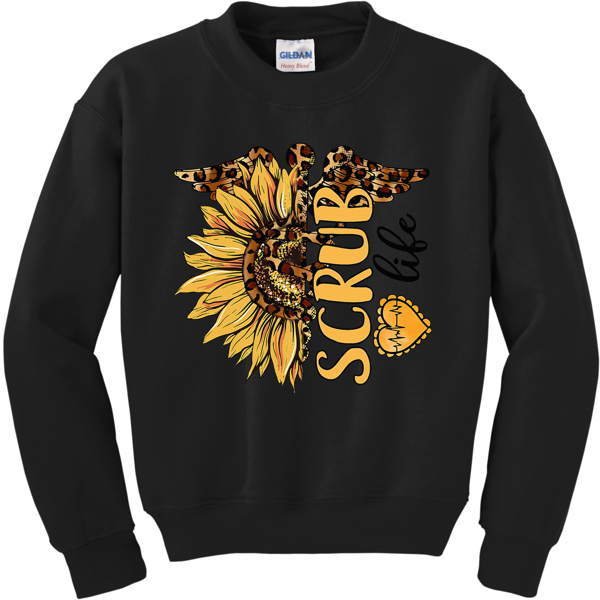 Living The Scrub Life Nurse Sunflower Leopard Nursing Kids Sweatshirt