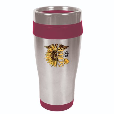 Living The Scrub Life Nurse Sunflower Leopard Nursing 16oz Travel Tumbler