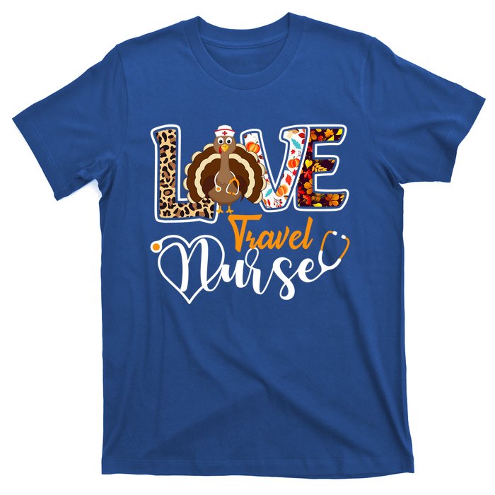 Love Turkey Stethoscope Travel Nurse Leopard Thanksgiving Gift T-Shirt