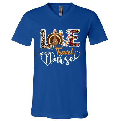 Love Turkey Stethoscope Travel Nurse Leopard Thanksgiving Gift V-Neck T-Shirt