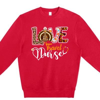 Love Turkey Stethoscope Travel Nurse Leopard Thanksgiving Gift Premium Crewneck Sweatshirt