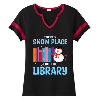 Librarian ThereS Snow Place Like The Library Christmas Snow Ladies Halftime Notch Neck Tee