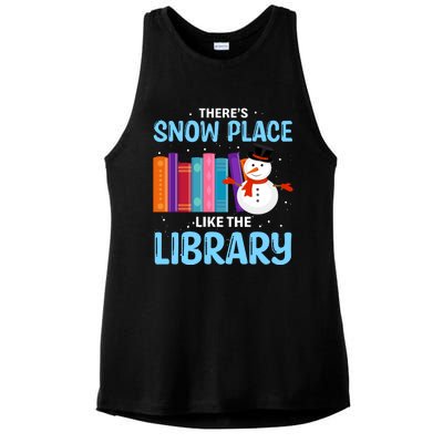 Librarian ThereS Snow Place Like The Library Christmas Snow Ladies PosiCharge Tri-Blend Wicking Tank