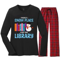 Librarian ThereS Snow Place Like The Library Christmas Snow Women's Long Sleeve Flannel Pajama Set 