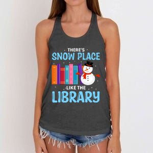 Librarian ThereS Snow Place Like The Library Christmas Snow Women's Knotted Racerback Tank