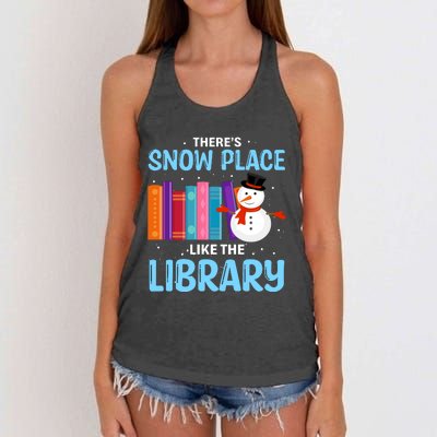 Librarian ThereS Snow Place Like The Library Christmas Snow Women's Knotted Racerback Tank