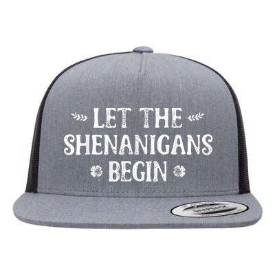 Let The Shenanigans Begin St Patricks Day Lucky Shamrock Flat Bill Trucker Hat