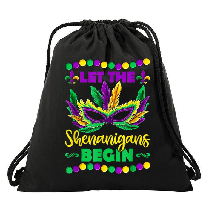 Let The Shenanigans Begin Mardi Gras Drawstring Bag