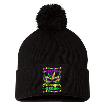 Let The Shenanigans Begin Mardi Gras Pom Pom 12in Knit Beanie