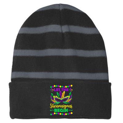 Let The Shenanigans Begin Mardi Gras Striped Beanie with Solid Band