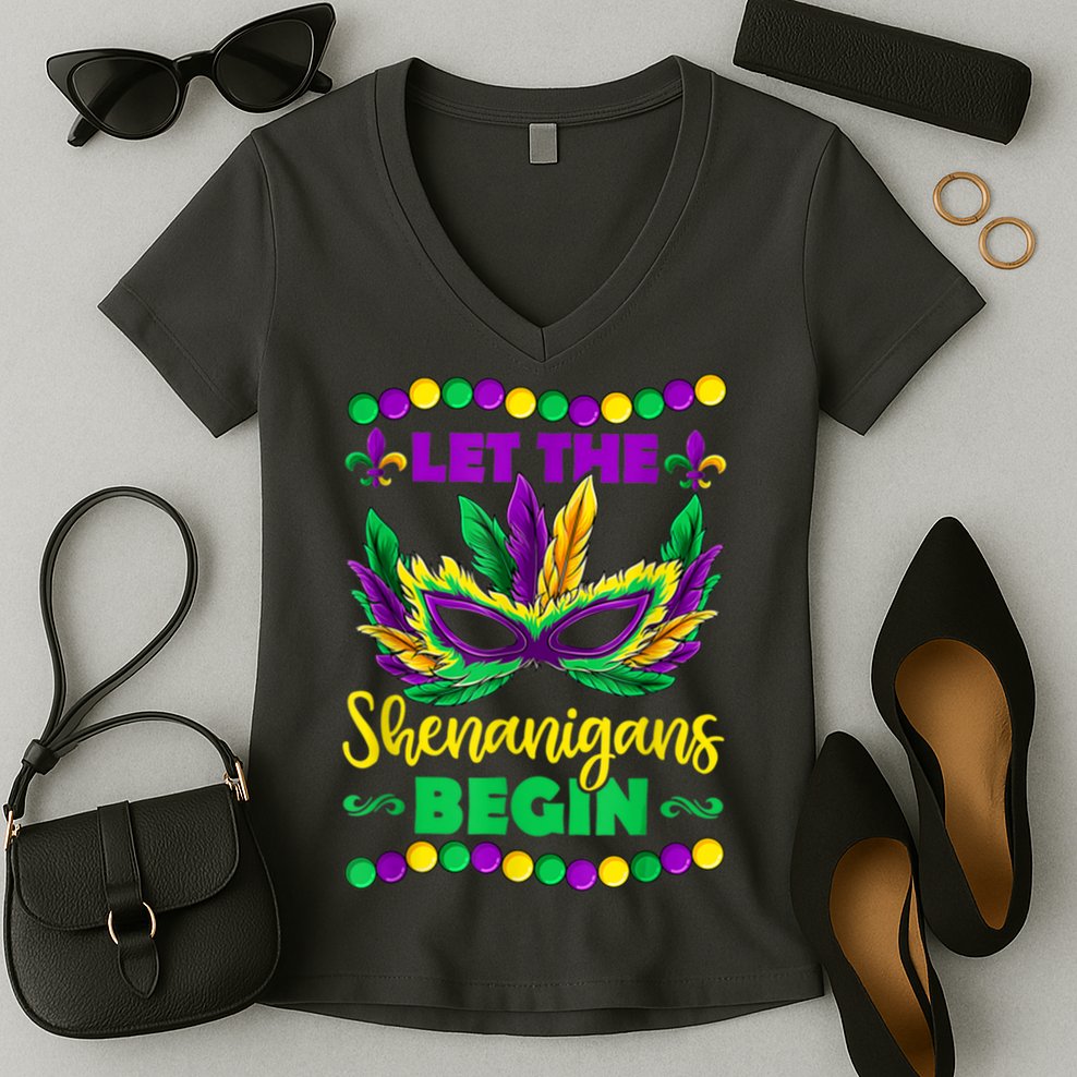Let The Shenanigans Begin Mardi Gras Women's V-Neck T-Shirt