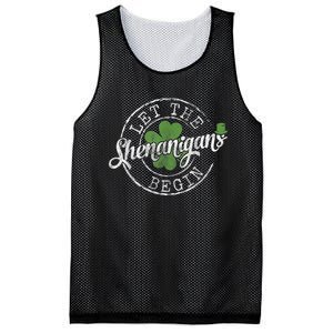 Let The Shenanigans Begin Funny Clovers St Patrick's Day Mesh Reversible Basketball Jersey Tank