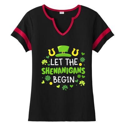 Let the shenanigans begin with shamrocks for St Patricks day Ladies Halftime Notch Neck Tee