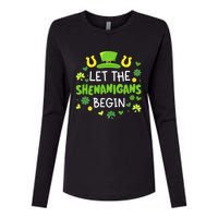 Let the shenanigans begin with shamrocks for St Patricks day Womens Cotton Relaxed Long Sleeve T-Shirt