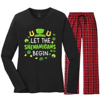 Let the shenanigans begin with shamrocks for St Patricks day Women's Long Sleeve Flannel Pajama Set 