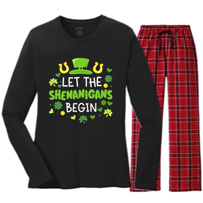 Let the shenanigans begin with shamrocks for St Patricks day Women's Long Sleeve Flannel Pajama Set 