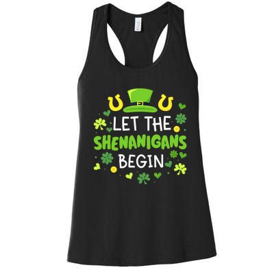 Let the shenanigans begin with shamrocks for St Patricks day Women's Racerback Tank