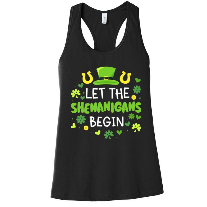 Let the shenanigans begin with shamrocks for St Patricks day Women's Racerback Tank