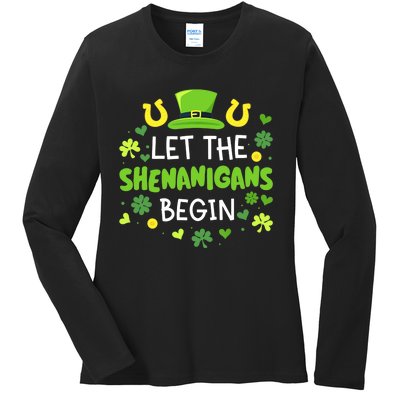 Let the shenanigans begin with shamrocks for St Patricks day Ladies Long Sleeve Shirt