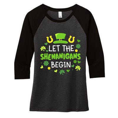 Let the shenanigans begin with shamrocks for St Patricks day Women's Tri-Blend 3/4-Sleeve Raglan Shirt