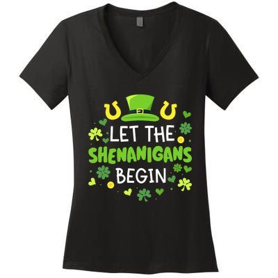 Let the shenanigans begin with shamrocks for St Patricks day Women's V-Neck T-Shirt