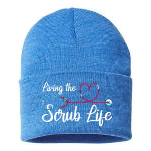 Living The Scrub Life Stethoscope Nursing Nursery Nurse Cool Gift Sustainable Knit Beanie