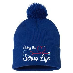 Living The Scrub Life Stethoscope Nursing Nursery Nurse Cool Gift Pom Pom 12in Knit Beanie