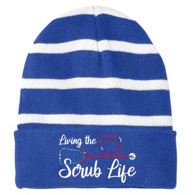 Living The Scrub Life Stethoscope Nursing Nursery Nurse Cool Gift Striped Beanie with Solid Band