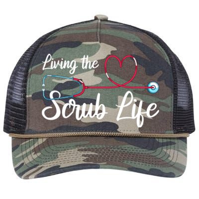 Living The Scrub Life Stethoscope Nursing Nursery Nurse Cool Gift Retro Rope Trucker Hat Cap