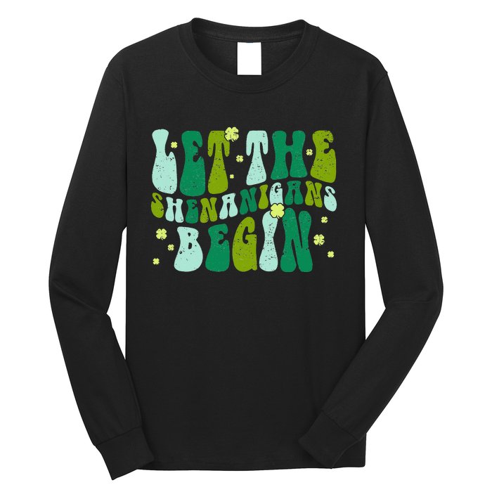 Let The Shenanigans Begin Groovy St Patricks Day Long Sleeve Shirt